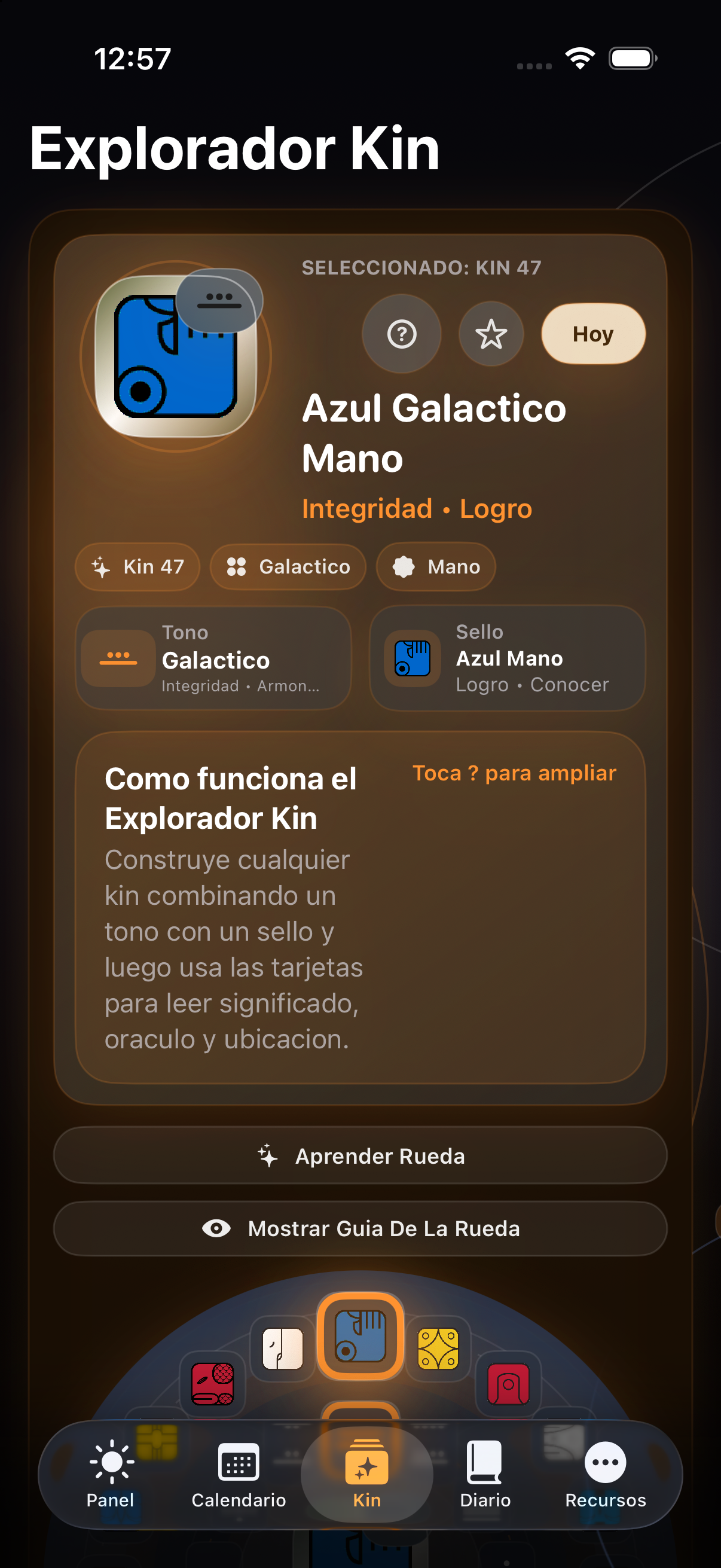 Vista previa de Explorador de kin en español, capturada en el simulador local
